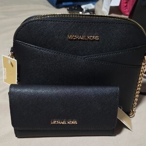 Michael Kors Black Saffiano Leather Crossbody with Matching Wallet